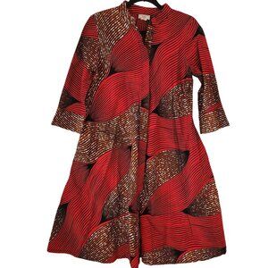 Zuri Striped Red Trapeze Dress 100% Cotton Geometric Lagenlook Women's XS